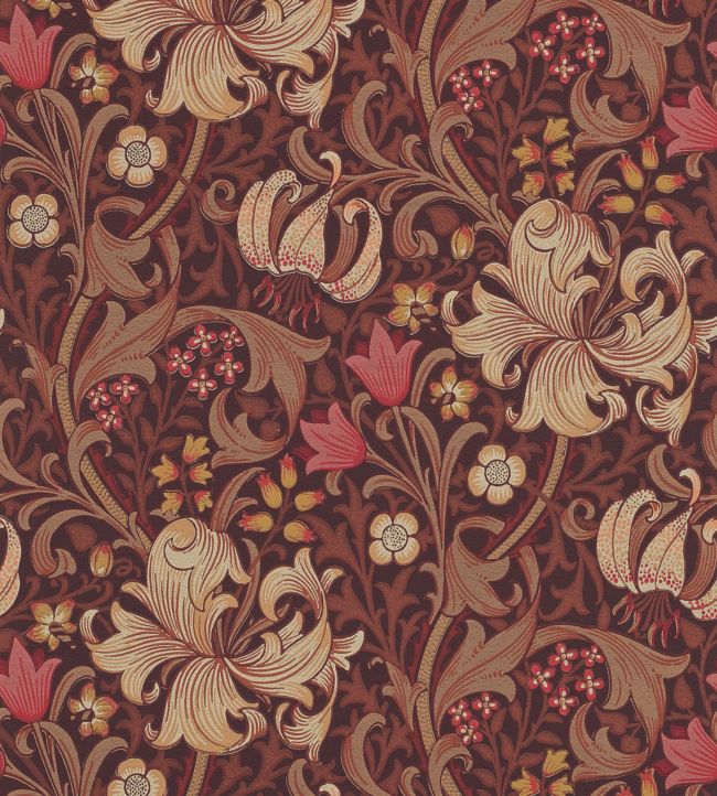 Golden Lily Wallpaper - Fig/Burnt Orange - DM6P210402 - Morris & Co - Morris Wallpaper