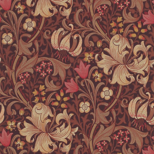 Golden Lily Wallpaper - Fig/Burnt Orange - Morris & Co - 210402 - Morris Wallpaper