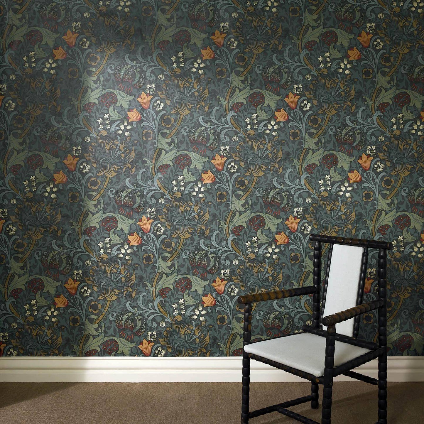 1-WA-GOL-DI-NVY-XXX - Golden Lily Wallpaper - Midnight - House of Hackney