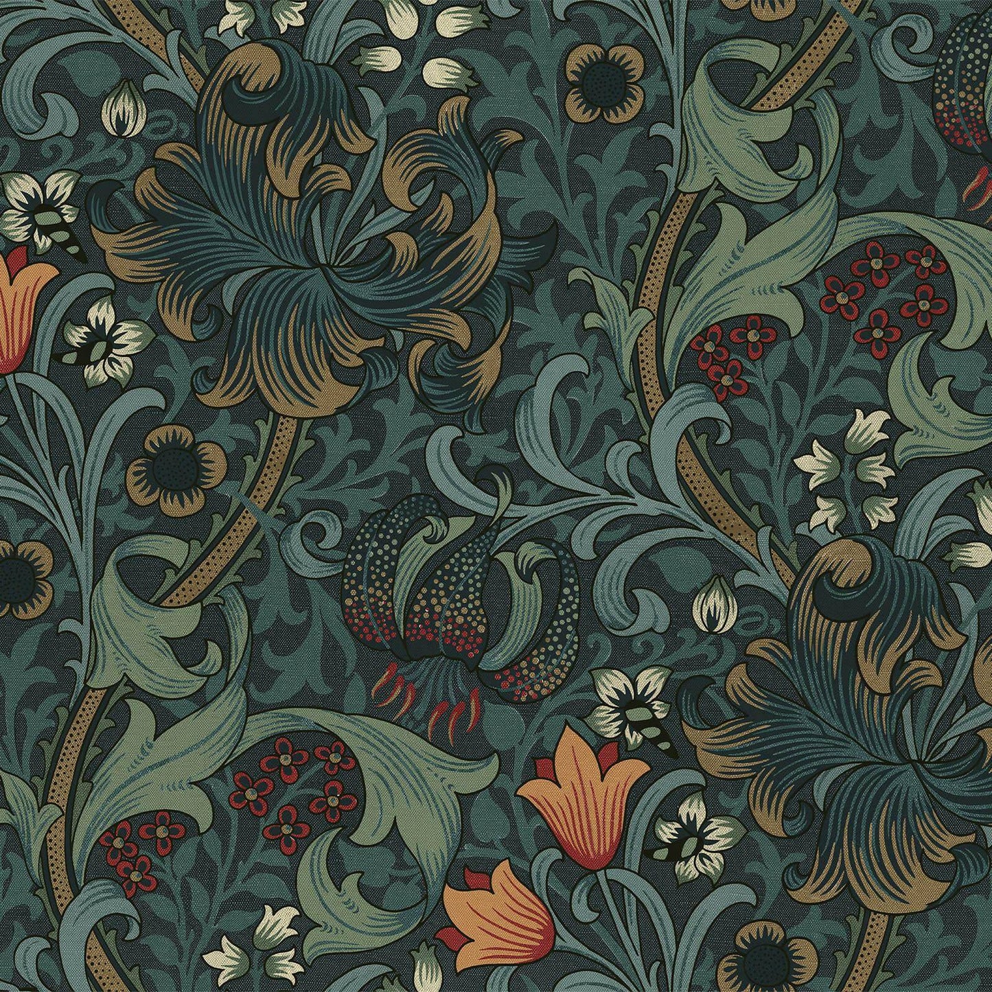 1-WA-GOL-DI-NVY-XXX - Golden Lily Wallpaper - Midnight - House of Hackney