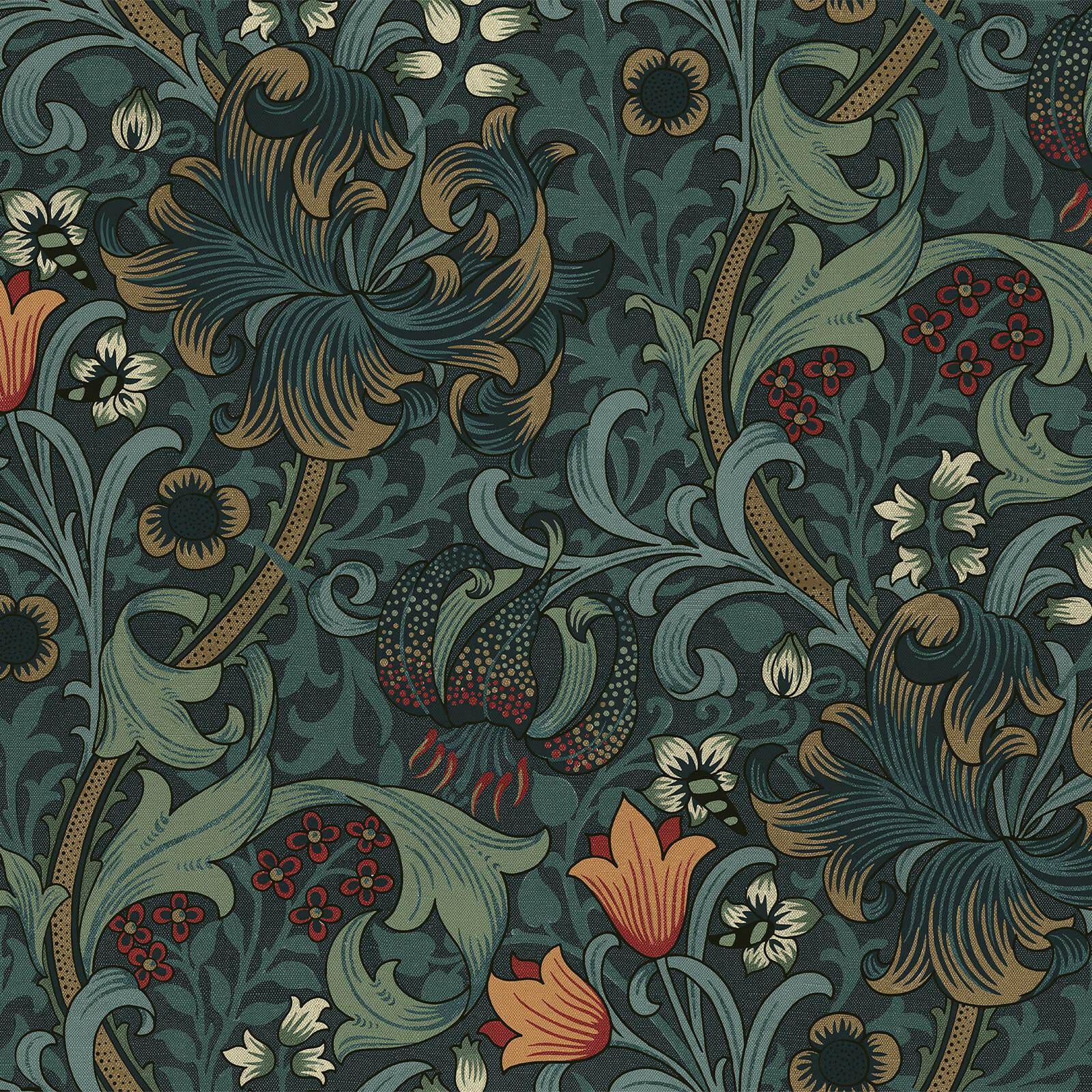1-WA-GOL-DI-NVY-XXX - Golden Lily Wallpaper - Midnight - House of Hackney