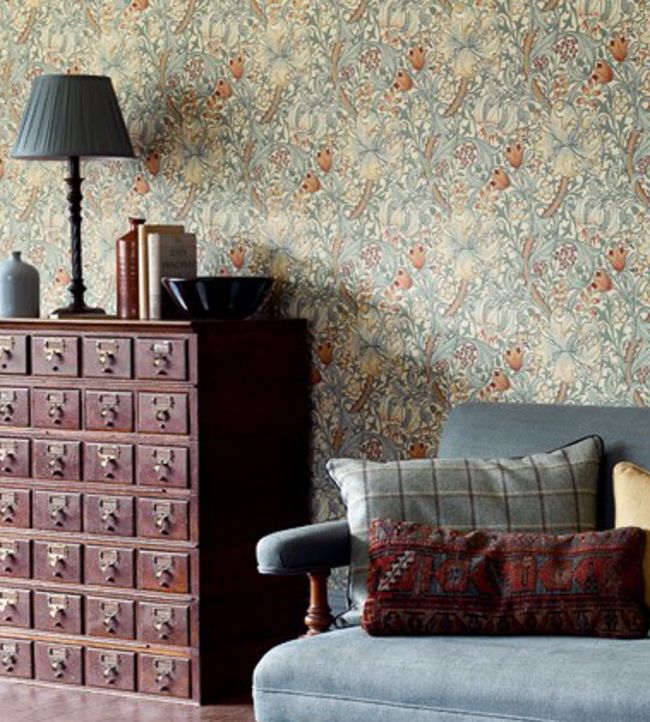 Golden Lily Wallpaper - Olive/Russet - DM6P210399 - Morris & Co - Morris Wallpaper