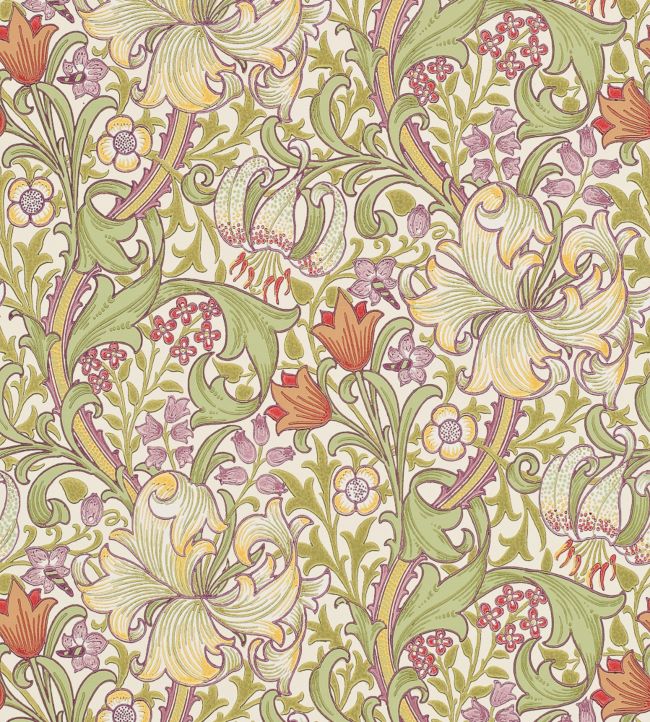 Golden Lily Wallpaper - Olive/Russet - DM6P210399 - Morris & Co - Morris Wallpaper