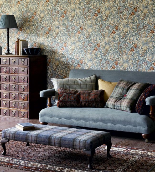 Golden Lily Wallpaper - Slate/Manilla - 210401 - Morris & Co