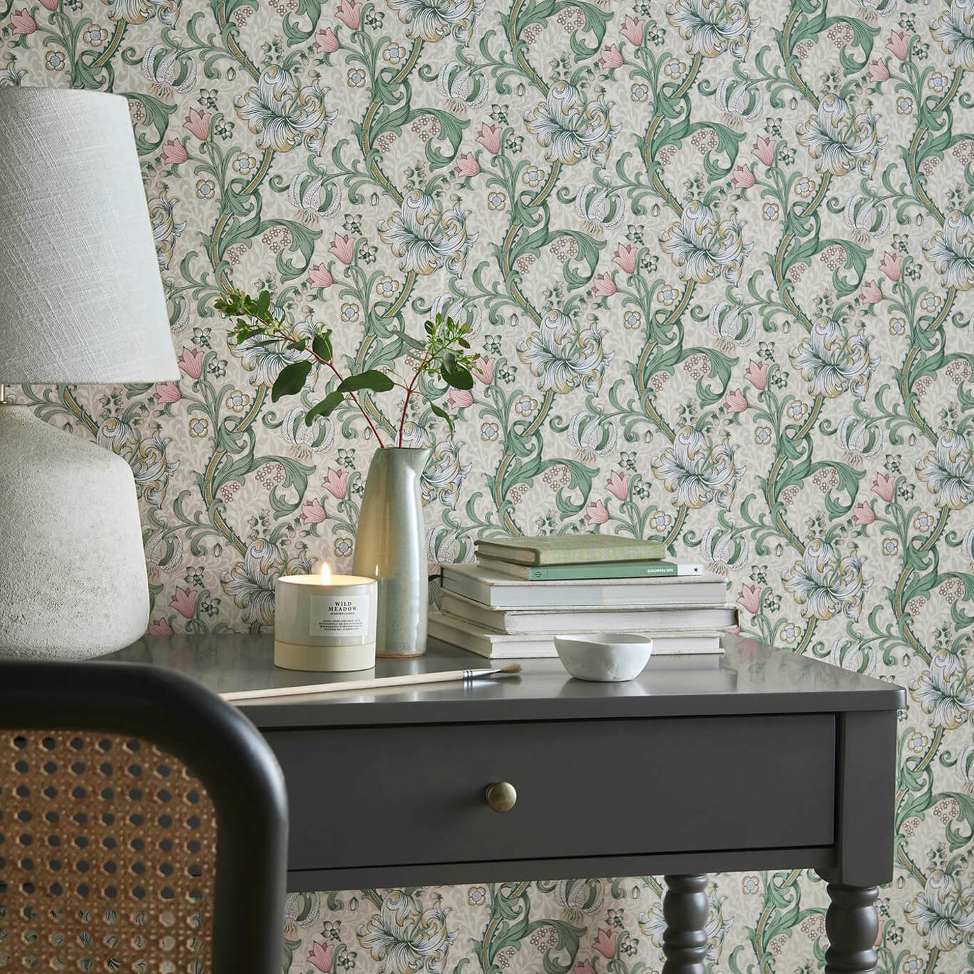 Golden Lily Wallpaper - Teal - Clarke & Clarke - W0174/03 - Morris Wallpaper