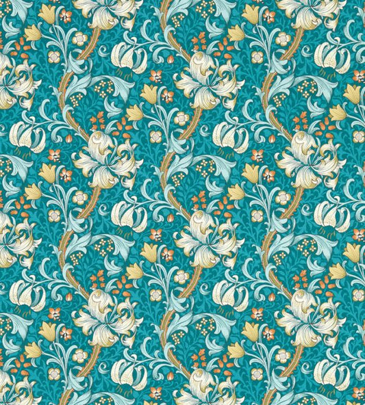 Golden Lily Wallpaper - Teal - W0174/03 - Clarke & Clarke - Morris Wallpaper