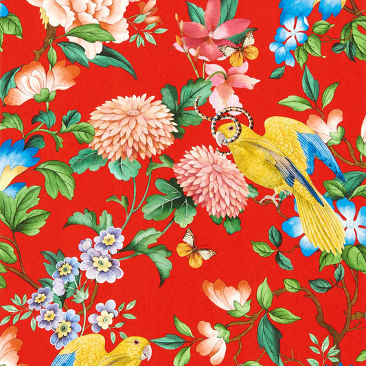 Golden Parrot Wallpaper - Coral - Clarke & Clarke - W0130/01 - Morris Wallpaper