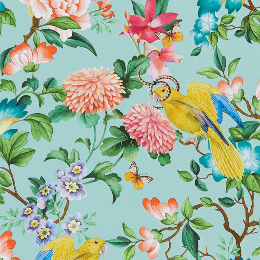 Golden Parrot Wallpaper - Mineral - Clarke & Clarke - W0130/03 - Morris Wallpaper
