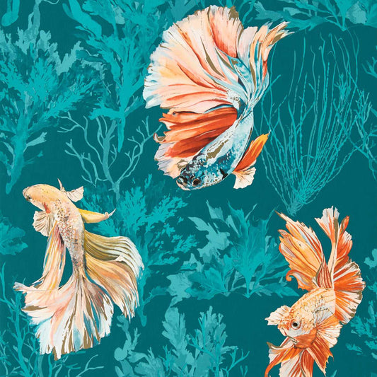 Halfmoon Wallpaper - Azurite/ Coral - Harlequin - HTEW112767 - Morris Wallpaper