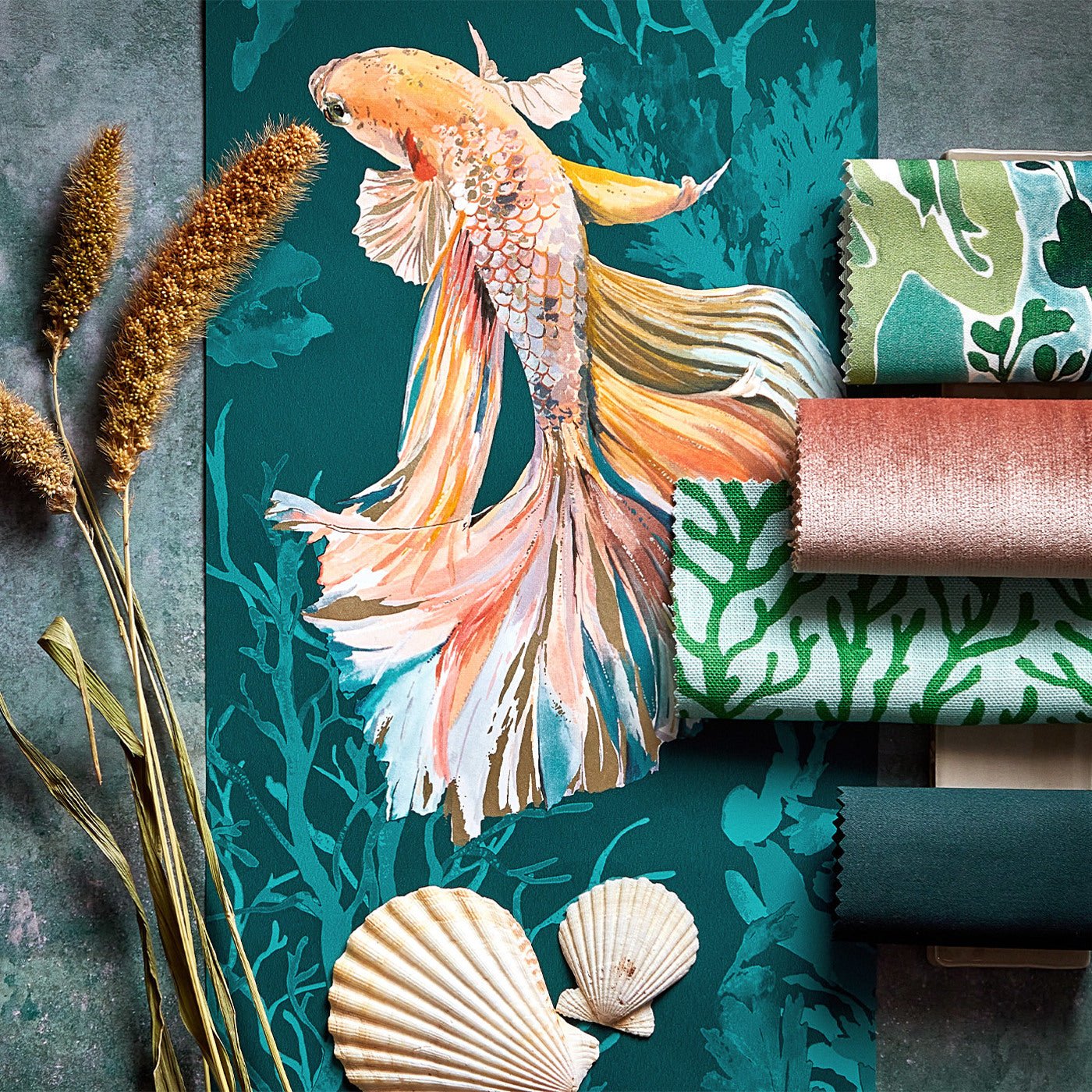 Halfmoon Wallpaper - Azurite/ Coral - Harlequin - HTEW112767 - Morris Wallpaper