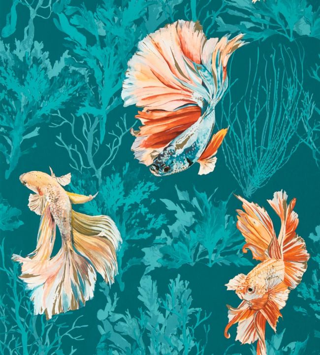 Halfmoon Wallpaper - Azurite/ Coral - HTEW112767 - Harlequin - Morris Wallpaper