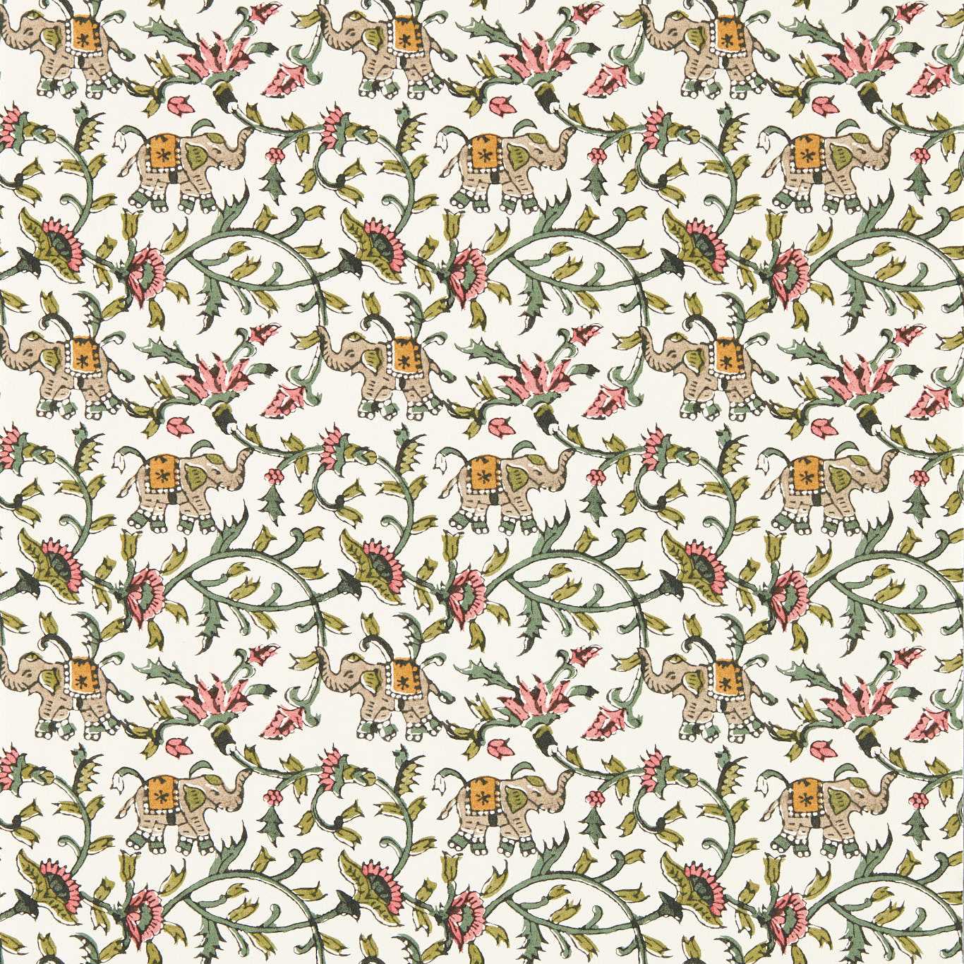 Hathi Wallpaper - Sage/Blush - Clarke & Clarke - W0236/05 - Morris Wallpaper