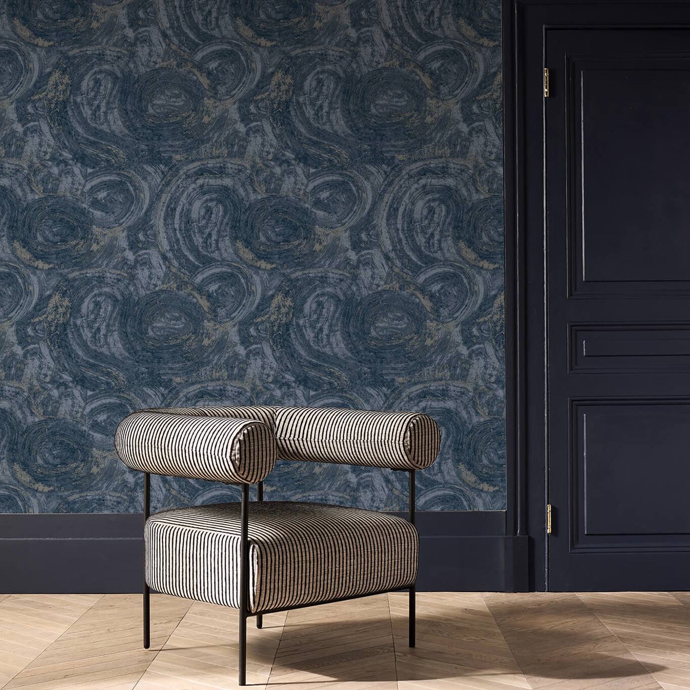 Hatoum Wallpaper - Ink/Gilver - Clarke & Clarke - W0222/02 - Morris Wallpaper