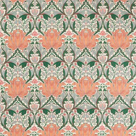 Helena Fabric - Peach/Teal - Morris & Co - 227238 - Premier Wallcovering