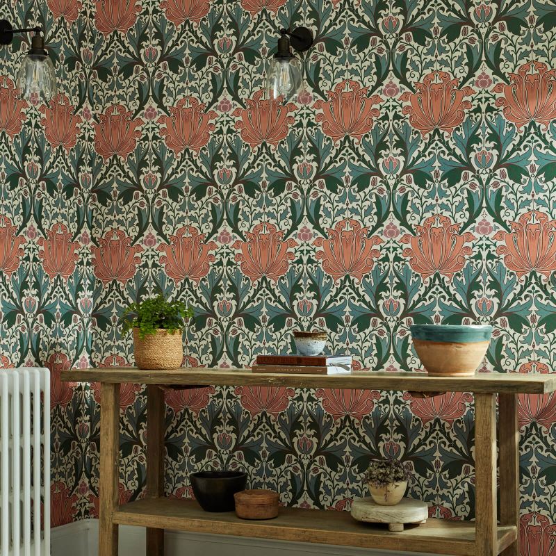 Helena Wallpaper - Peach/Teal - 217361 - Morris & Co - Morris Wallpaper