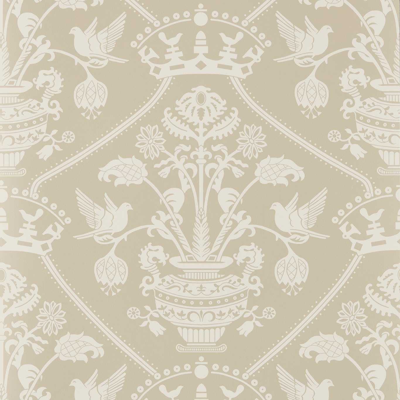 Highgrove Damask Wallpaper - Gritstone - Sanderson - DHIP217503 - Morris Wallpaper
