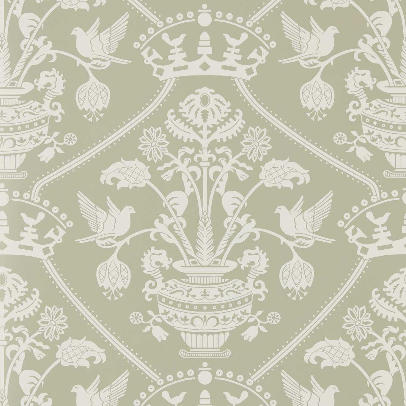 Highgrove Damask Wallpaper - Silver Green - Sanderson - DHIP217502 - Morris Wallpaper