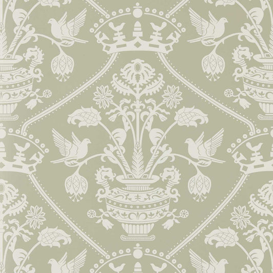 Highgrove Damask Wallpaper - Silver Green - Sanderson - DHIP217502 - Morris Wallpaper