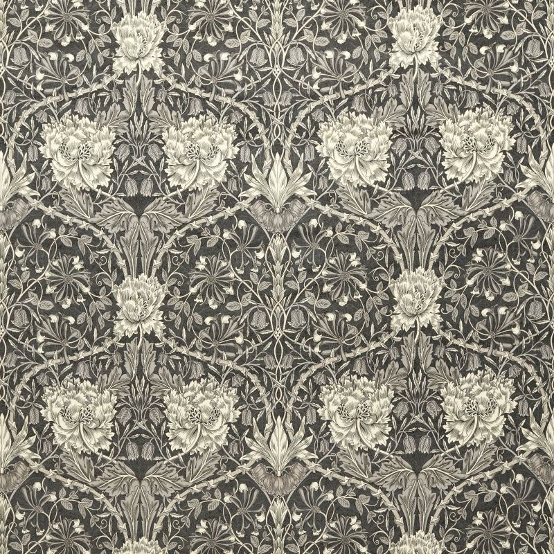 Honeysuckle And Tulip Velvet Fabric - Black Walnut/Stone - Morris & Co - 236938 - Premier Wallcovering