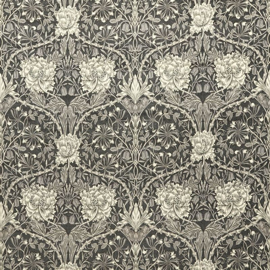 Honeysuckle And Tulip Velvet Fabric - Black Walnut/Stone - Morris & Co - 236938 - Premier Wallcovering