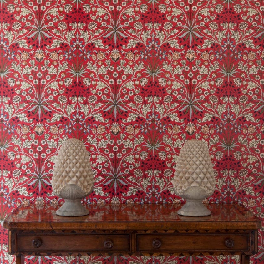 HONEYSUCKLE Room Wallpaper - Scarlet Red - 1-WA-HYA-DI-RED-XXX - House of Hackney - Morris Wallpaper
