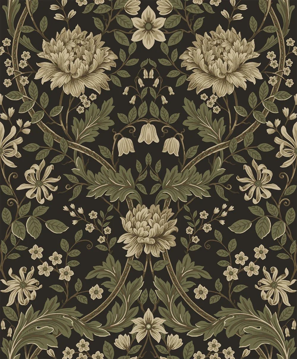 Honeysuckle Trail Wallpaper - Brown & Sage - NextWall - NW44606 - Morris Wallpaper