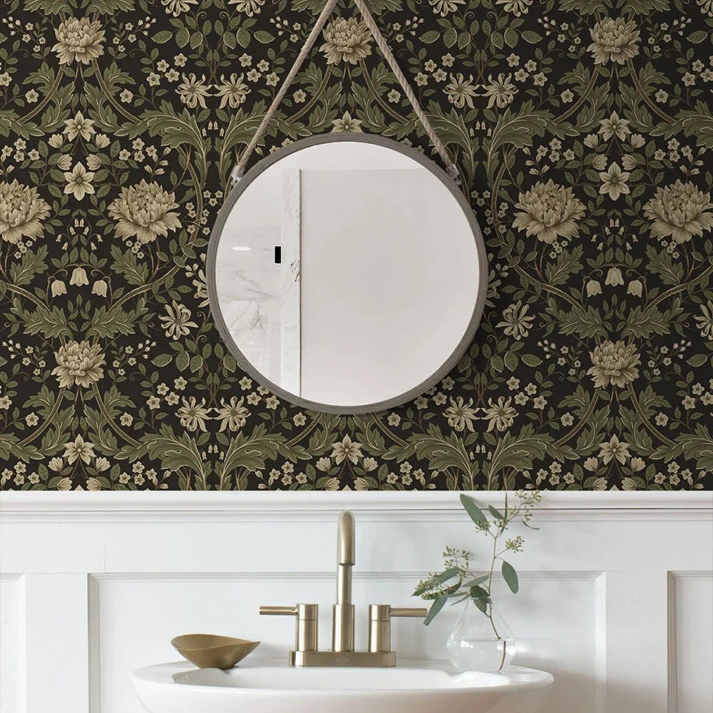 Honeysuckle Trail Wallpaper - Brown & Sage - NextWall - NW44606 - Morris Wallpaper