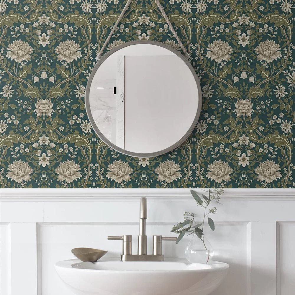 Honeysuckle Trail Wallpaper - Green - NextWall - NW44604 - Morris Wallpaper