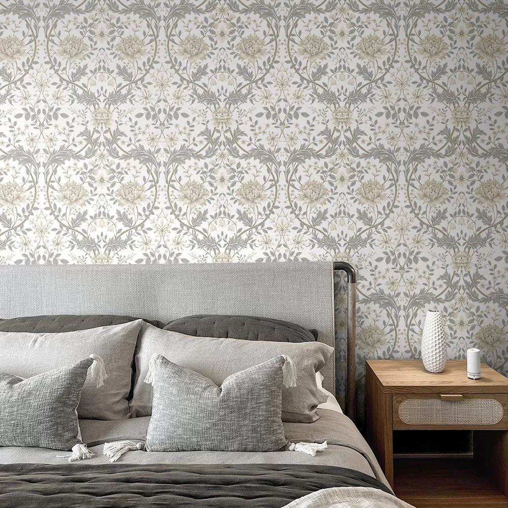 Honeysuckle Trail Wallpaper - Ivory & Grey - NextWall - NW44600 - Morris Wallpaper