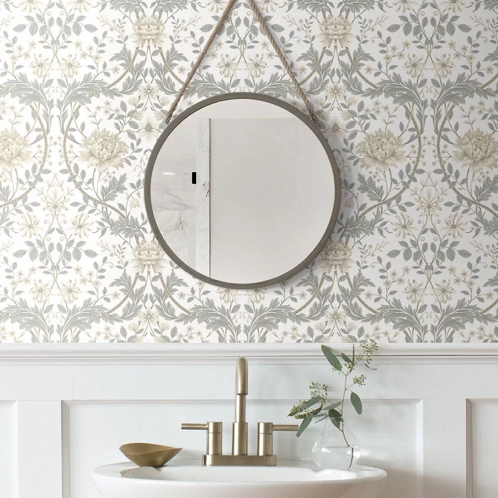 Honeysuckle Trail Wallpaper - Ivory & Grey - NextWall - NW44600 - Morris Wallpaper