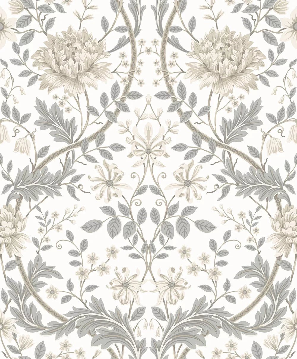 Honeysuckle Trail Wallpaper - Ivory & Grey - NextWall - NW44600 - Morris Wallpaper