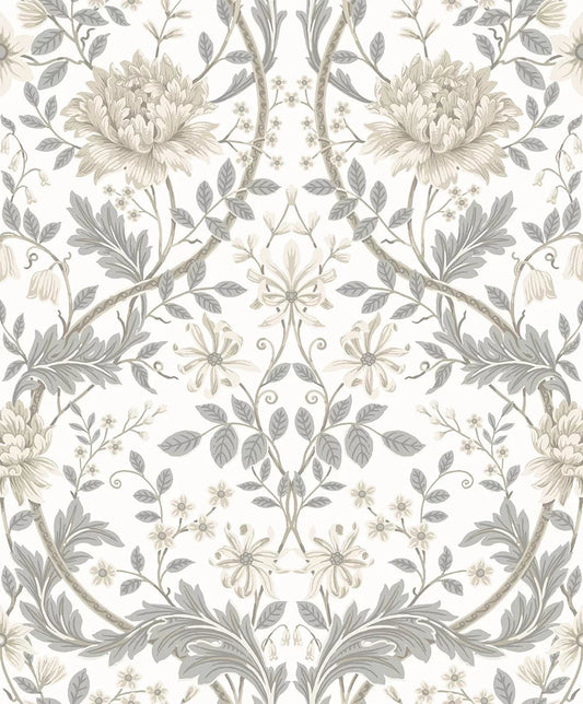 Honeysuckle Trail Wallpaper - Ivory & Grey - NextWall - NW44600 - Morris Wallpaper
