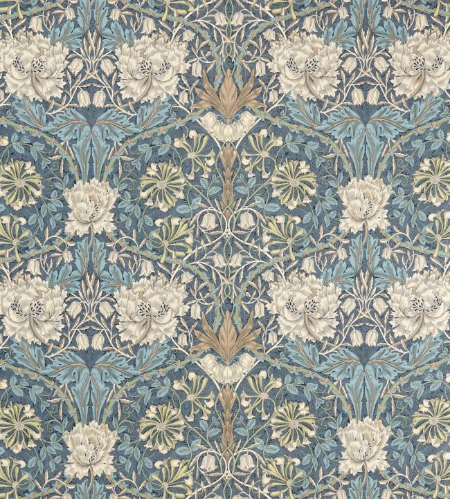 Honeysuckle & Tulip Fabric by Morris & Co - Woad/Thyme - 227242 - Morris Wallpaper