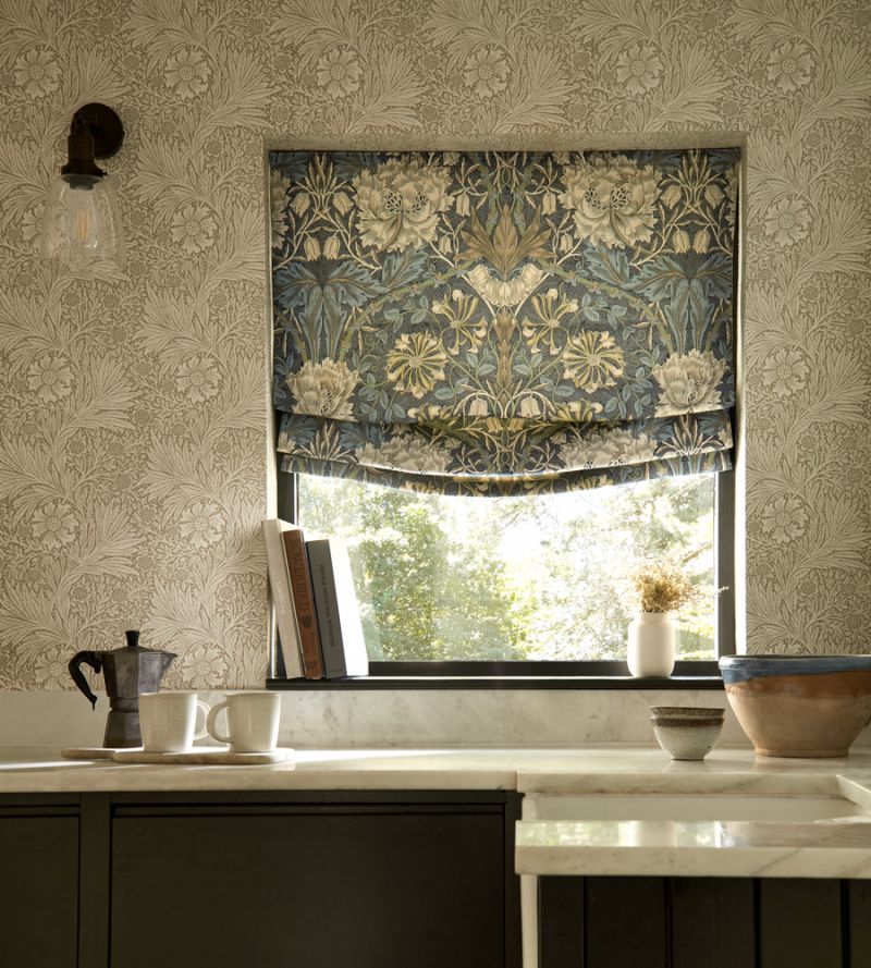 Honeysuckle & Tulip Fabric - Woad/Thyme - Morris & Co - 227242 - Premier Wallcovering