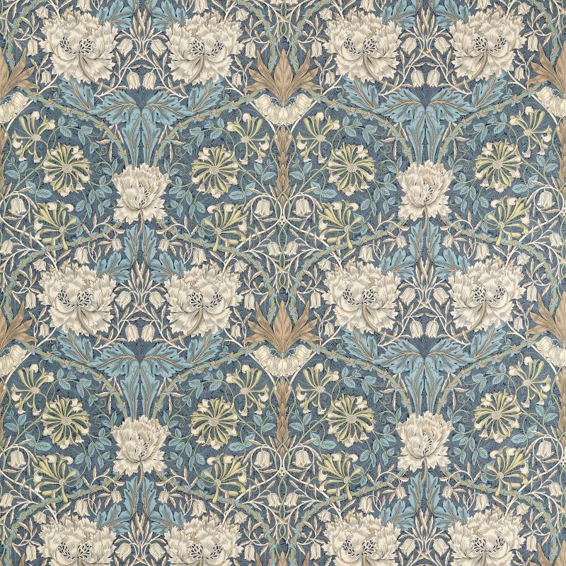 Honeysuckle & Tulip Fabric - Woad/Thyme - Morris & Co - 227242 - Premier Wallcovering