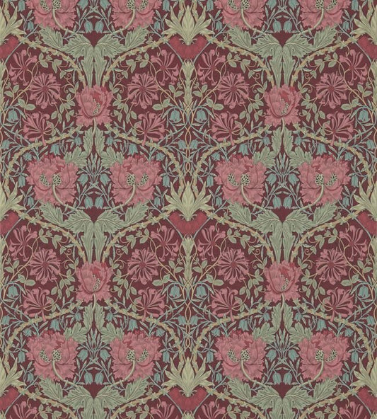 Honeysuckle & Tulip Wallpaper - Burgundy/Sage - 214703 - Morris & Co