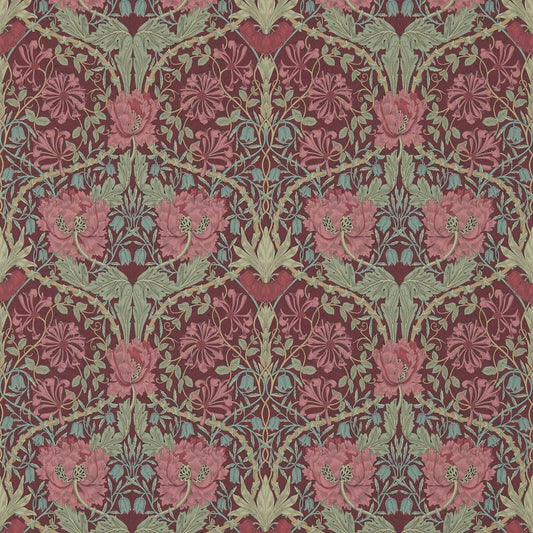 Honeysuckle & Tulip Wallpaper - Burgundy/Sage - Morris & Co - 214703 - Morris Wallpaper