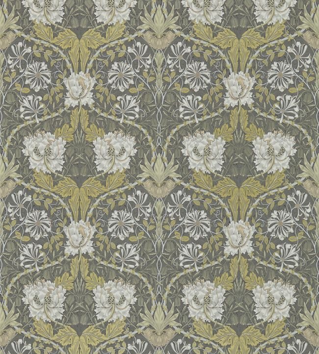 Honeysuckle & Tulip Wallpaper - Charcoal/Gold - 214701 - Morris & Co