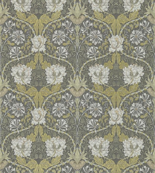 Honeysuckle & Tulip Wallpaper - Charcoal/Gold - 214701 - Morris & Co