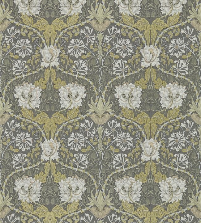Honeysuckle & Tulip Wallpaper - Charcoal/Gold - DM3W214701 - Morris & Co - Morris Wallpaper