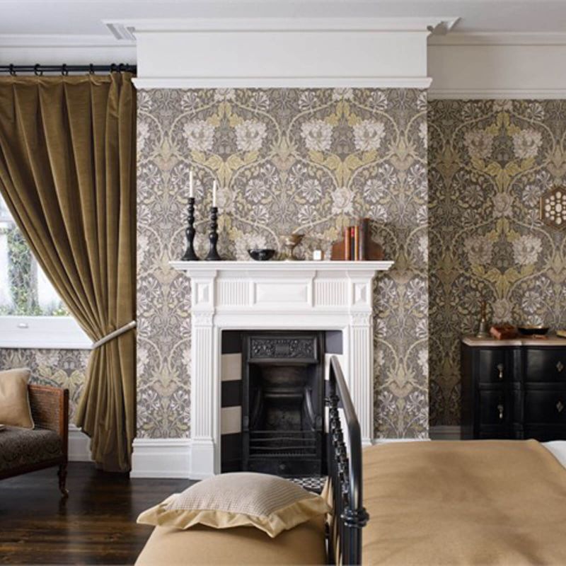 Honeysuckle & Tulip Wallpaper - Charcoal/Gold - Morris & Co - 216827 - Morris Wallpaper