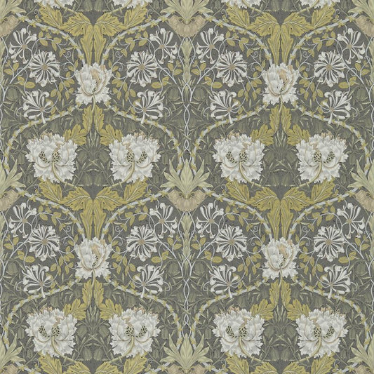 Honeysuckle & Tulip Wallpaper - Charcoal/Gold - Morris & Co - 216827 - Morris Wallpaper