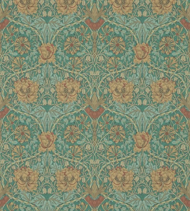 Honeysuckle & Tulip Wallpaper - Emerald/Russet - 214704 - Morris & Co