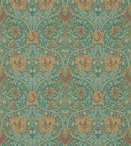 Honeysuckle & Tulip Wallpaper - Emerald/Russet - 214704 - Morris & Co