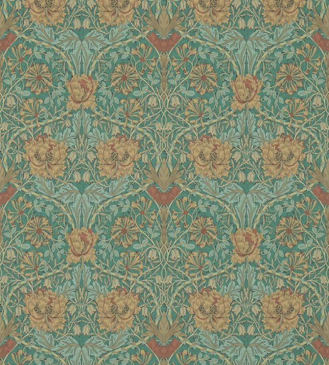 Honeysuckle & Tulip Wallpaper - Emerald/Russet - DM3W214704 - Morris & Co - Morris Wallpaper
