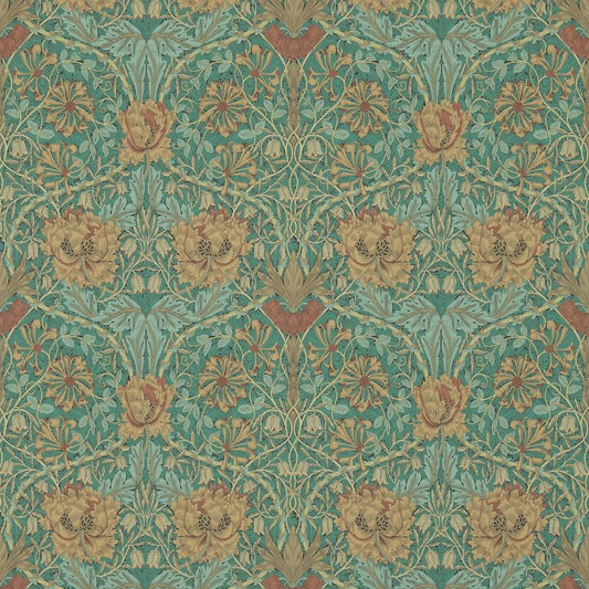 Honeysuckle & Tulip Wallpaper - Emerald/Russet - Morris & Co - 214704 - Morris Wallpaper