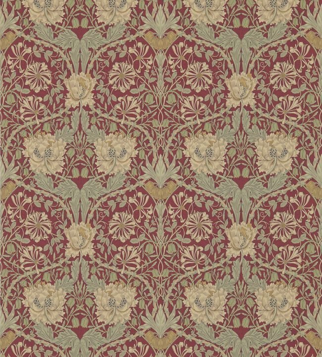 Honeysuckle & Tulip Wallpaper - Red/Gold - 214700 - Morris & Co