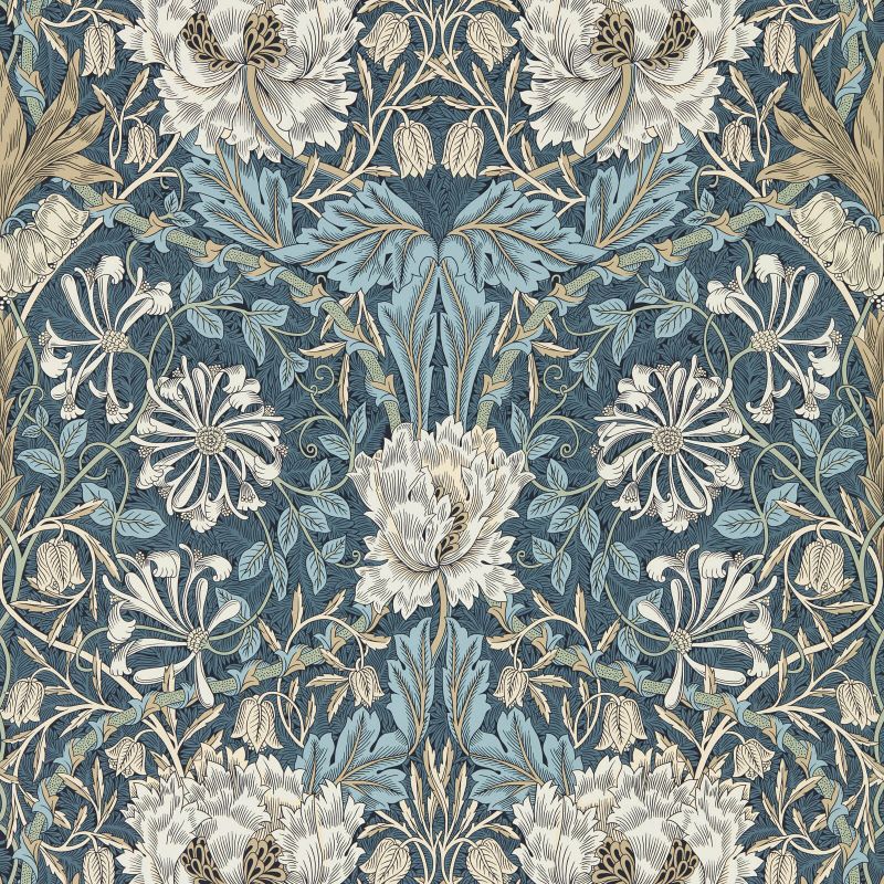 Honeysuckle & Tulip Wallpaper - Woad/Thyme - 217371 - Morris & Co