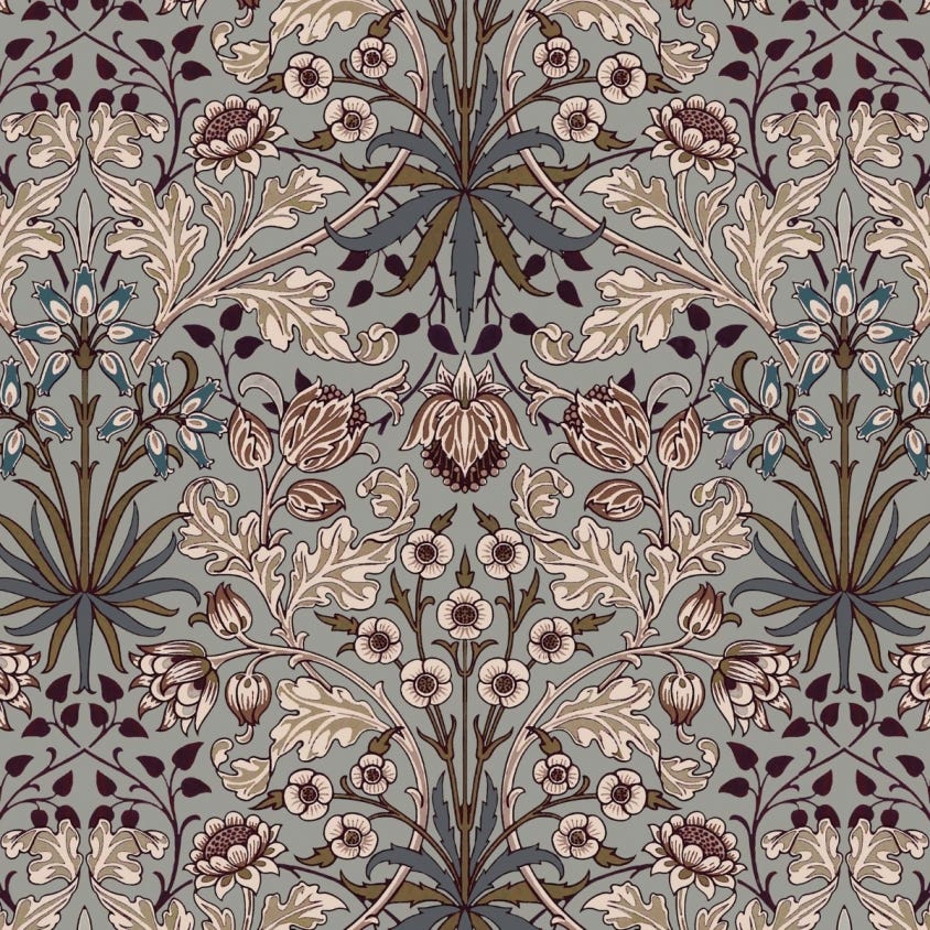 Hyacinth Wallpaper - Dove-Grey - House of Hackney - 1-WA-HYA-DI-GRY-XXX - Morris Wallpaper