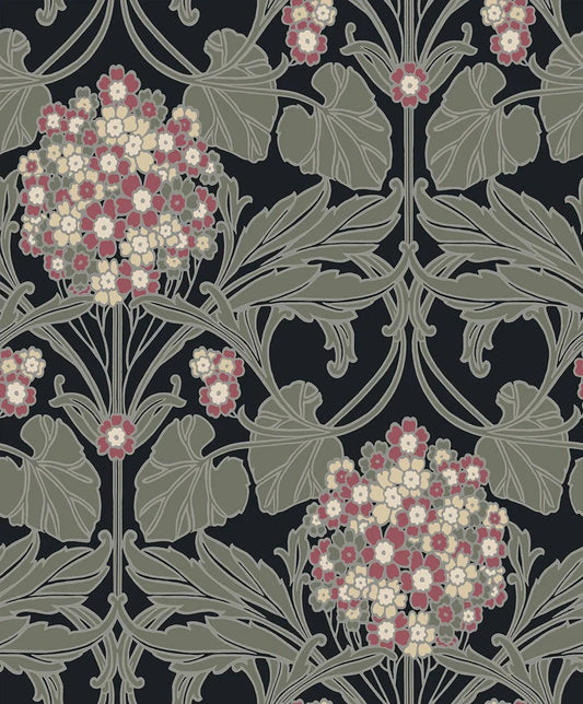 Hydrangea Floral Peel & Stick Wallpaper - Black & Rosewood - NW60410